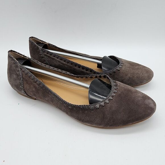Jack Rogers Ellie Suede Ballet Flats Shoes Size 10M Dark Gray Embroidered Chic - Picture 1 of 7